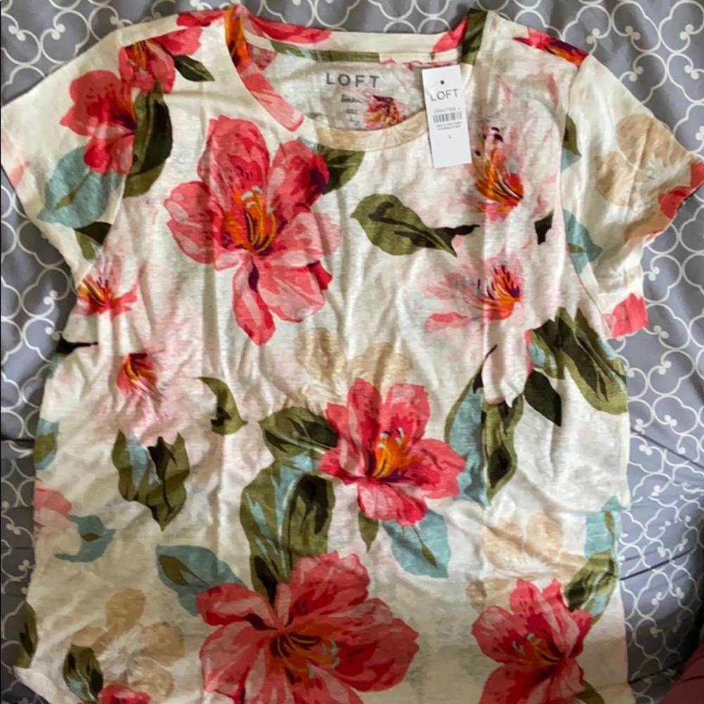 🌺NWT - LOFT floral linen tee